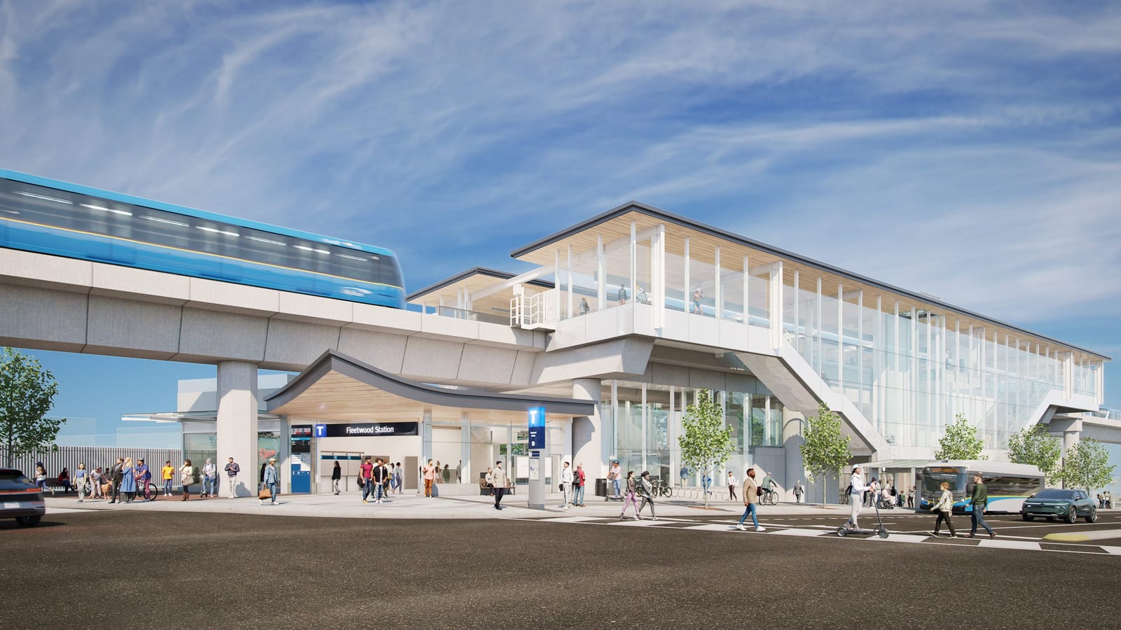 Rendering of the future Fleetwood SkyTrain station on the Surrey Langley line