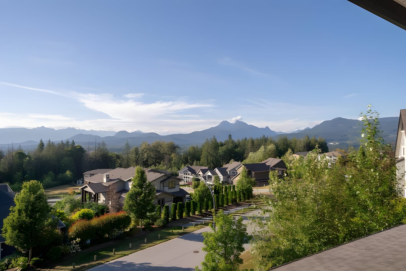 A street of new homes in Thornhill, Maple Ridge, toward the Golden Ears