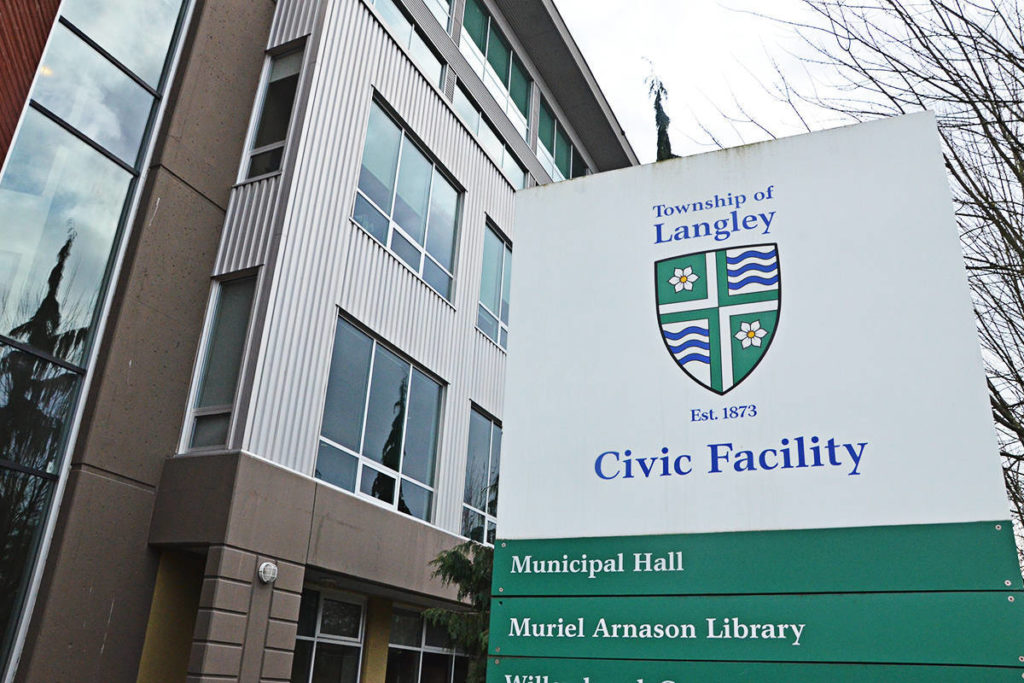 The Township of Langley Civic Facility sign outside the municipal hall