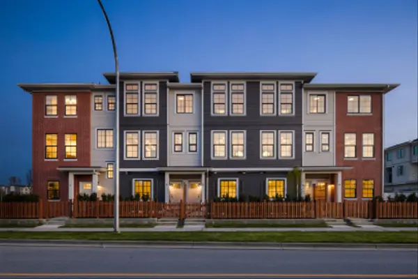 Exterior rendering of Townside Village, a pre-sale townhome development by Warwickshire Homes in Langley BC