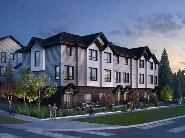 Exterior rendering of Signature, a pre-sale townhome development by Crescent Creek Homes in Surrey BC