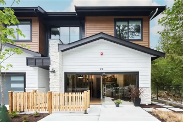 Exterior rendering of Everwood, a pre-sale townhome development by Woodlock Developments in Maple Ridge BC