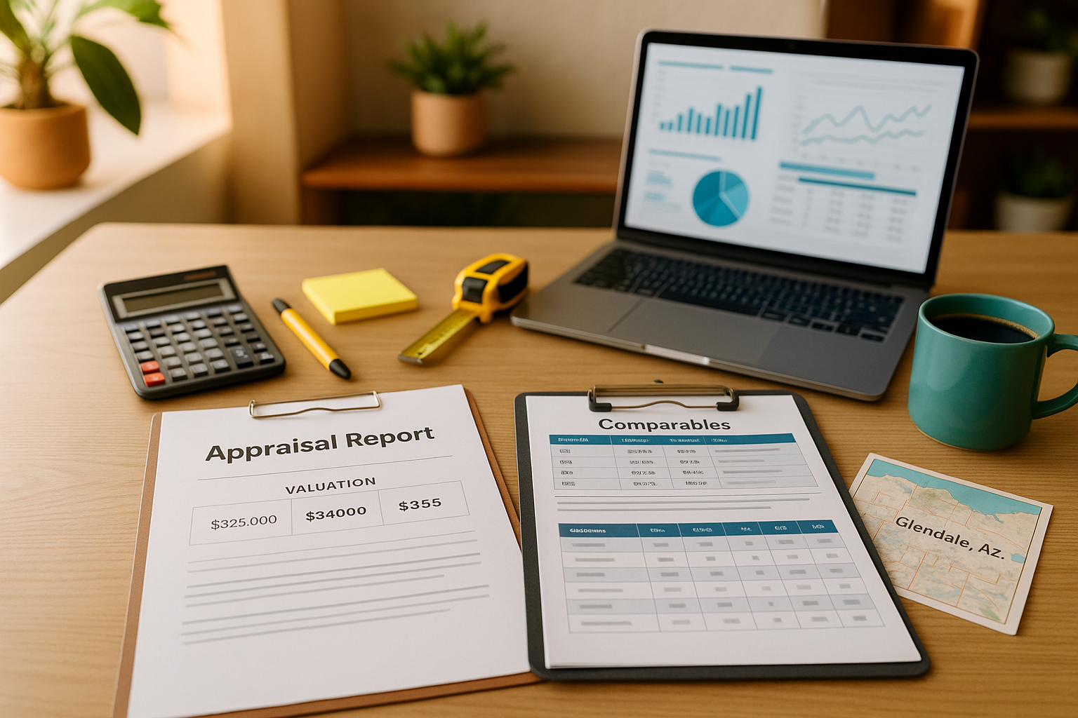 Glendale AZ appraisal review documents on a listing agent desk