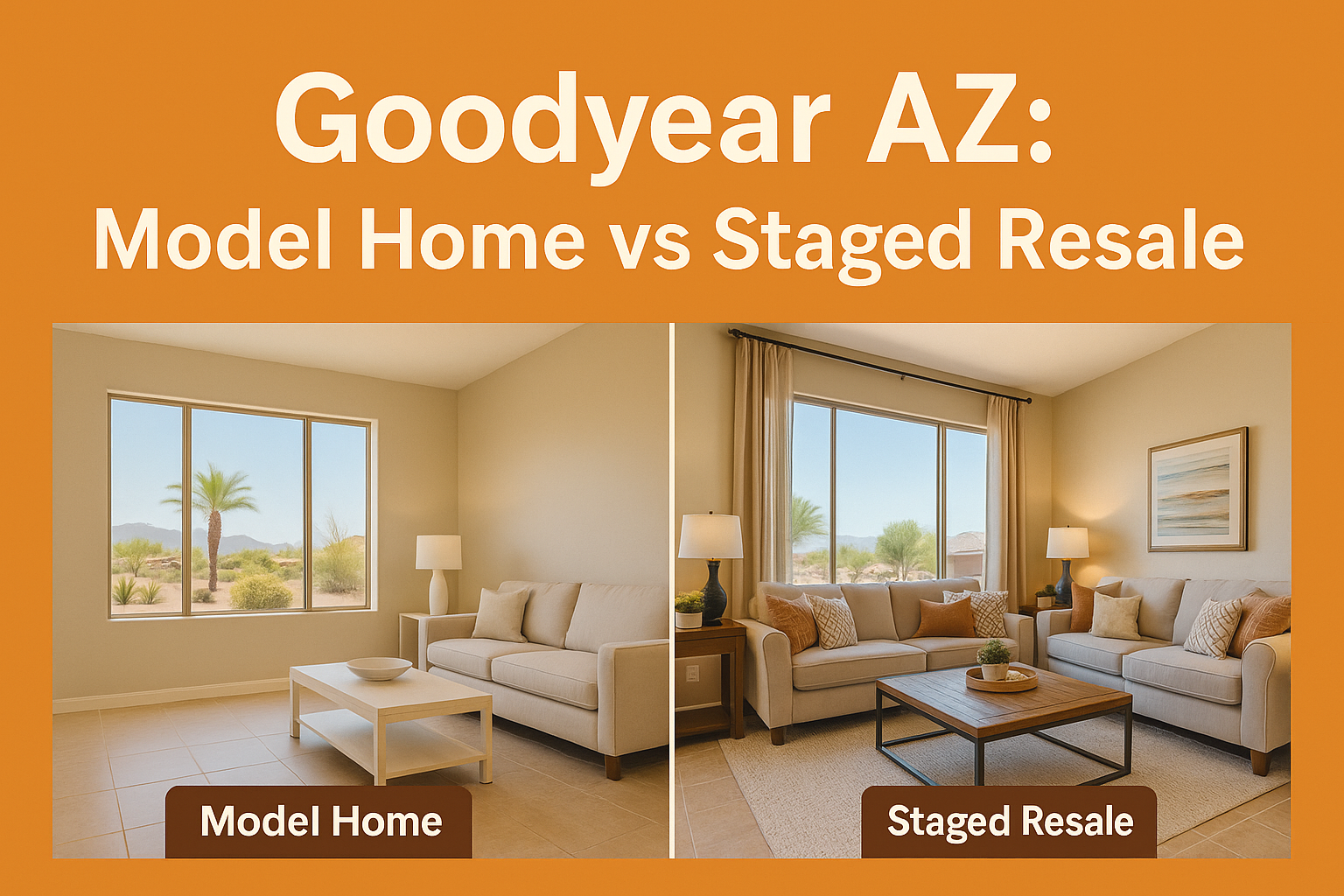 Goodyear AZ model home compared to staged resale living room