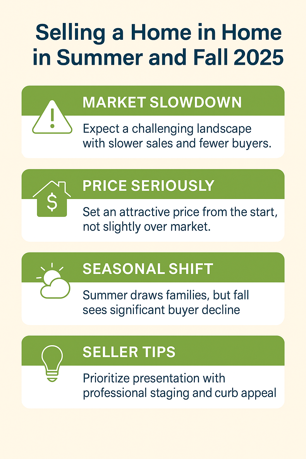 Infographic: Selling a home in Maricopa in summer and fall 2025 with insights on market slowdown, pricing strategies, seasonal buyer behavior, and seller tips.