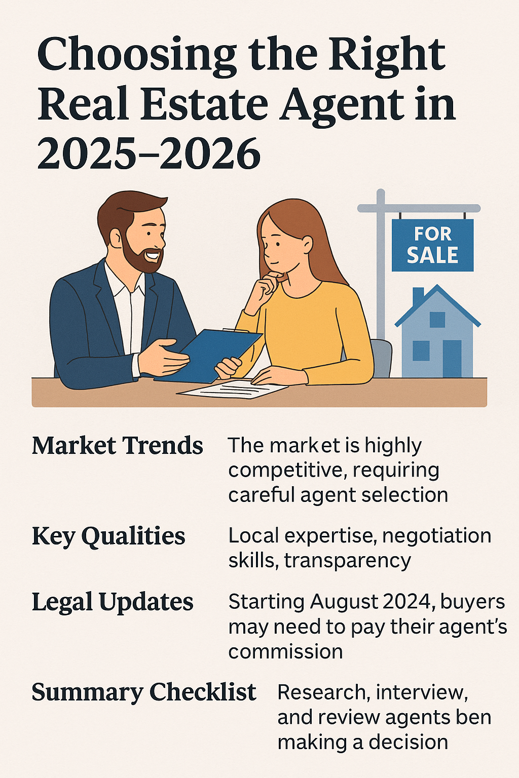 Choosing the Right Real Estate Agent in 2025–2026 with market tips, key traits, and commission insights