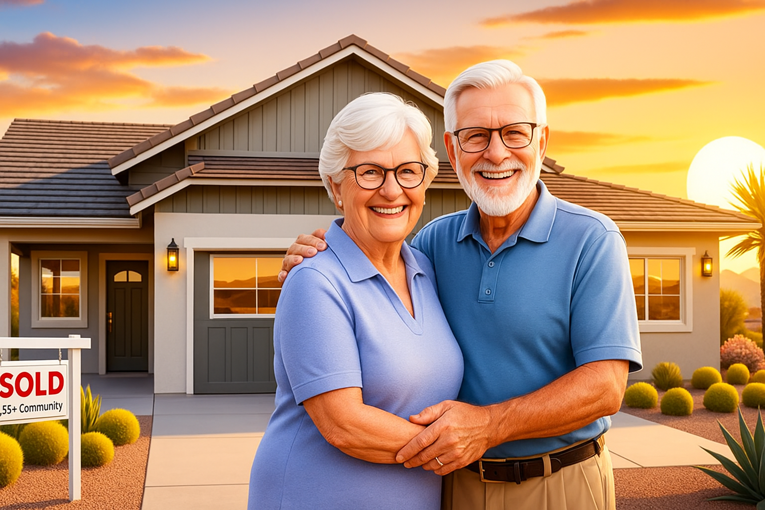 Beautiful 55+ community home in Arizona with desert landscaping ready for a quick sale