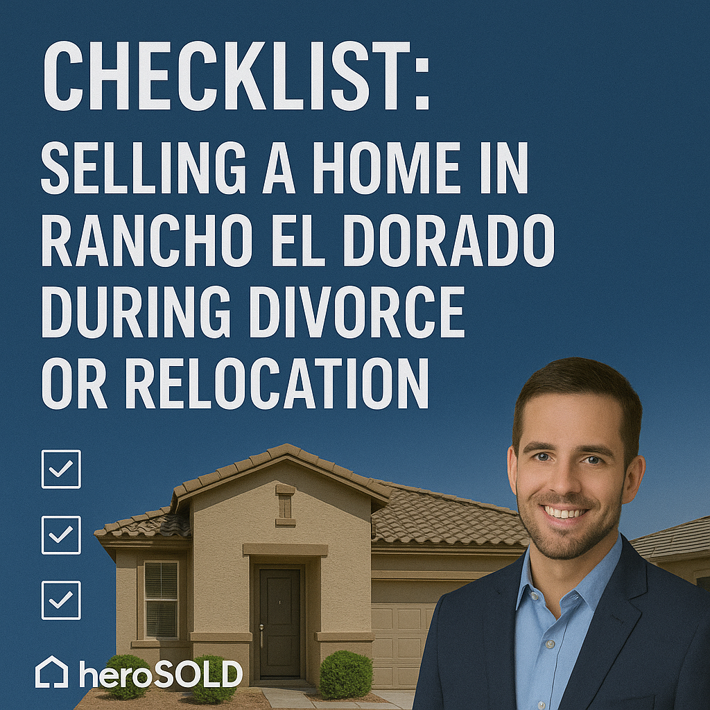 Rancho El Dorado home with a for-sale sign, symbolizing divorce or relocation