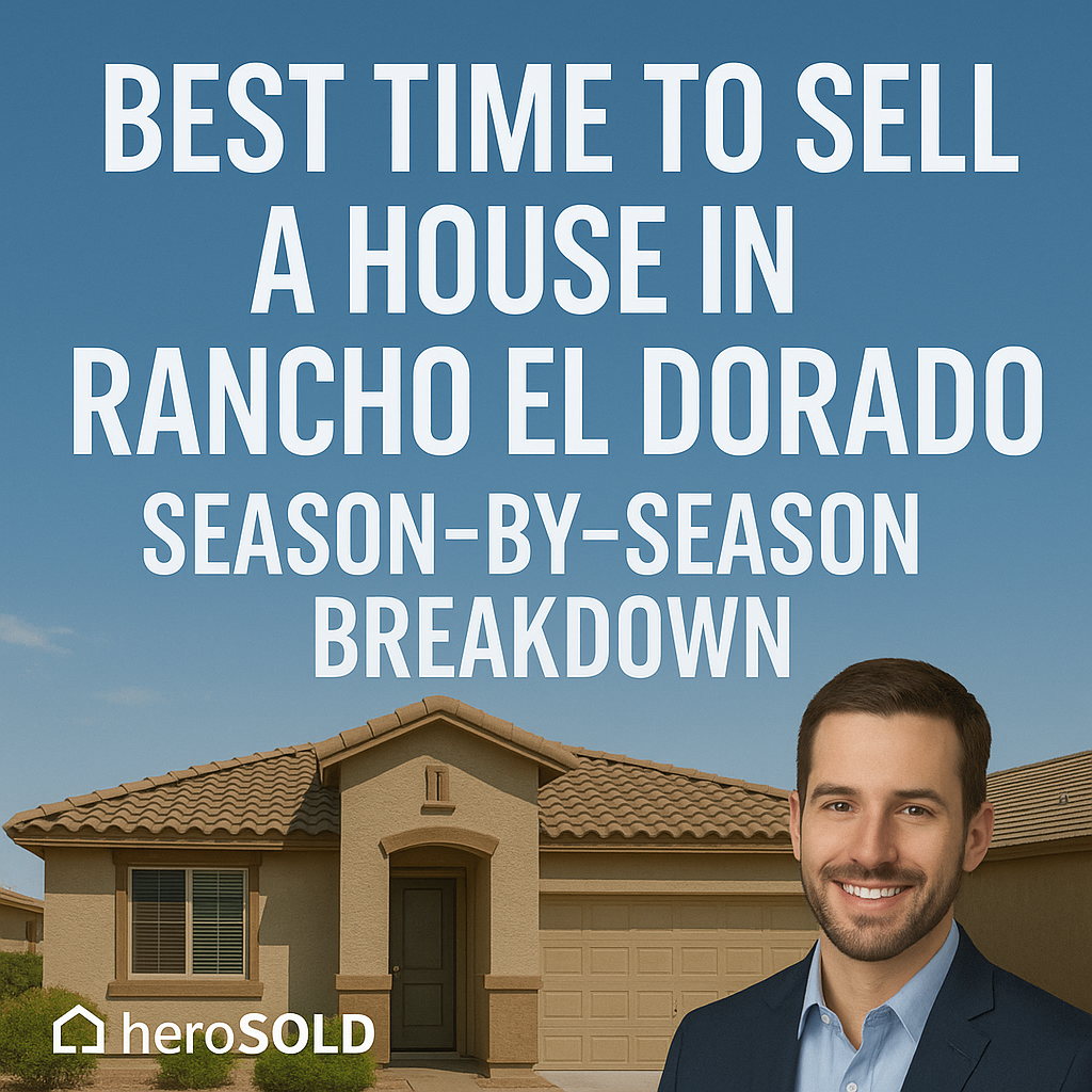 Sunny spring day in Rancho El Dorado with blooming desert landscaping, ideal time to sell a home in Maricopa, AZ