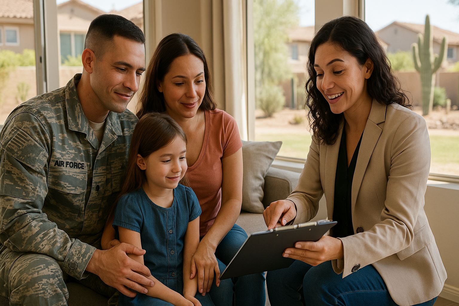 Air Force family reviewing home valuation with Surprise AZ real estate agent