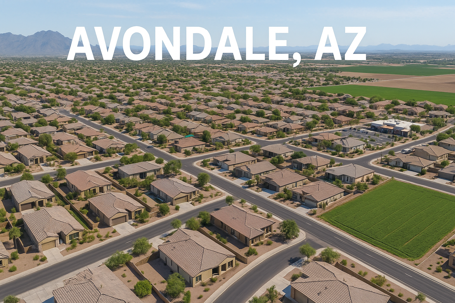 create an image 1280 x 720 pixels that shows Aerial view of Avondale, AZ