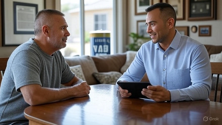 eteran homeowner in Surprise AZ meeting with a realtor to discuss VA short sale options near Luke AFB