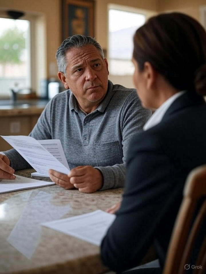 Arizona homeowner meeting with a foreclosure listing agent