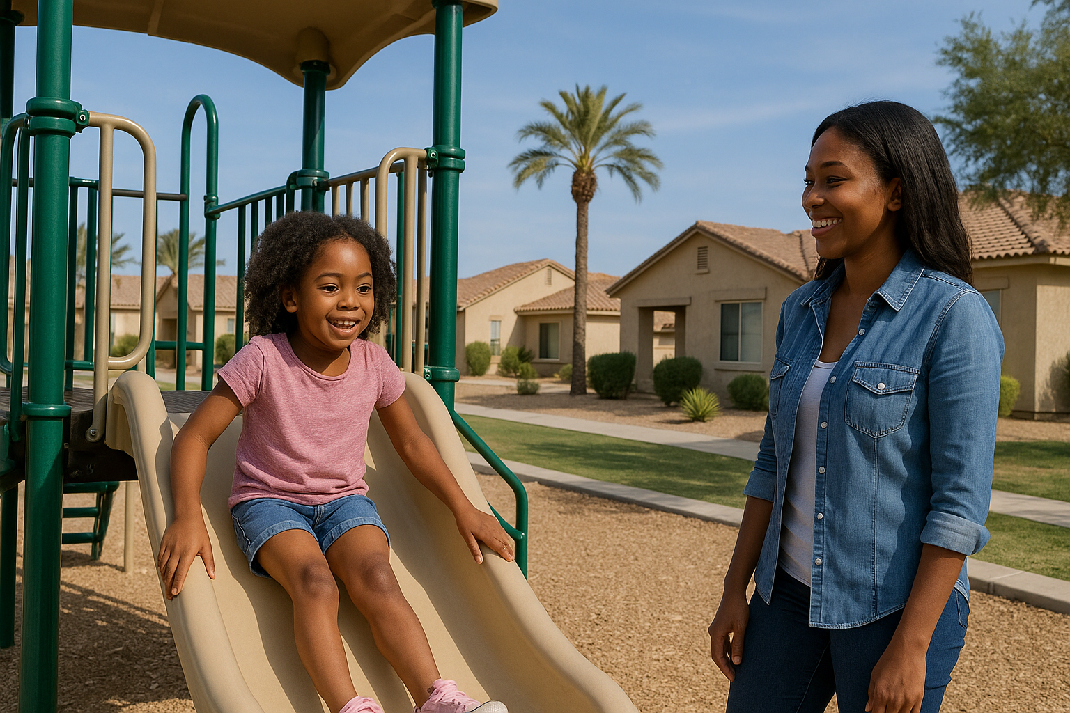 Luke Family Homes neighborhood playground with children and families