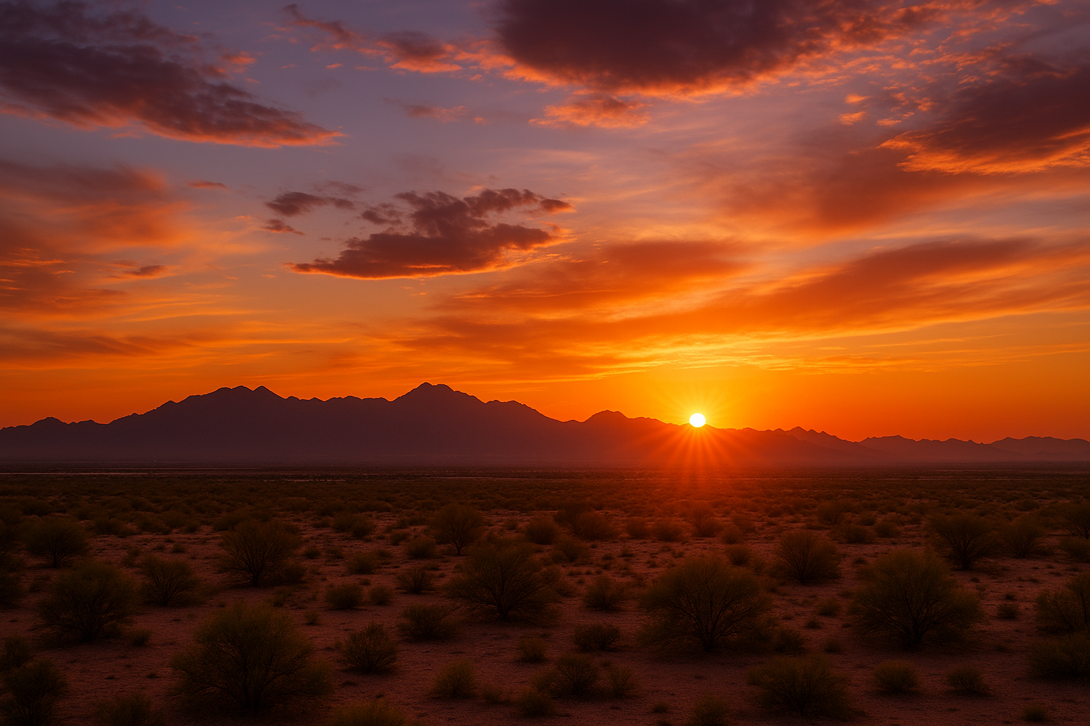 Sunset over the Sierra Estrella mountains, viewed from the city of Maricopa