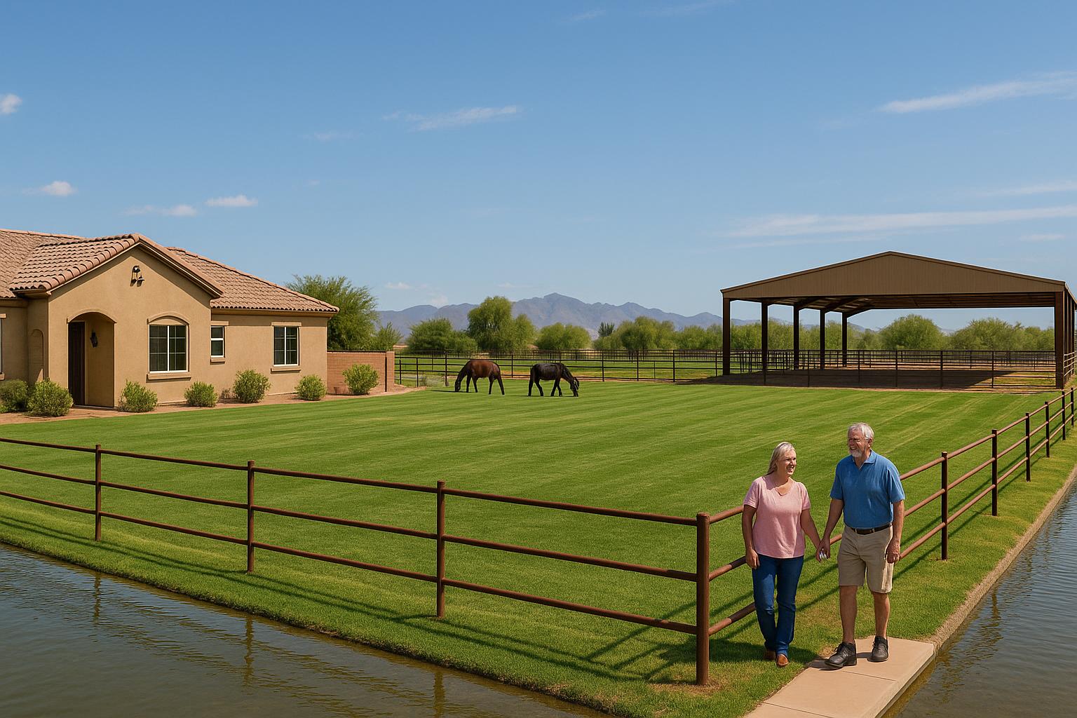 Equestrian home in Waddell AZ with irrigated pasture and covered arena