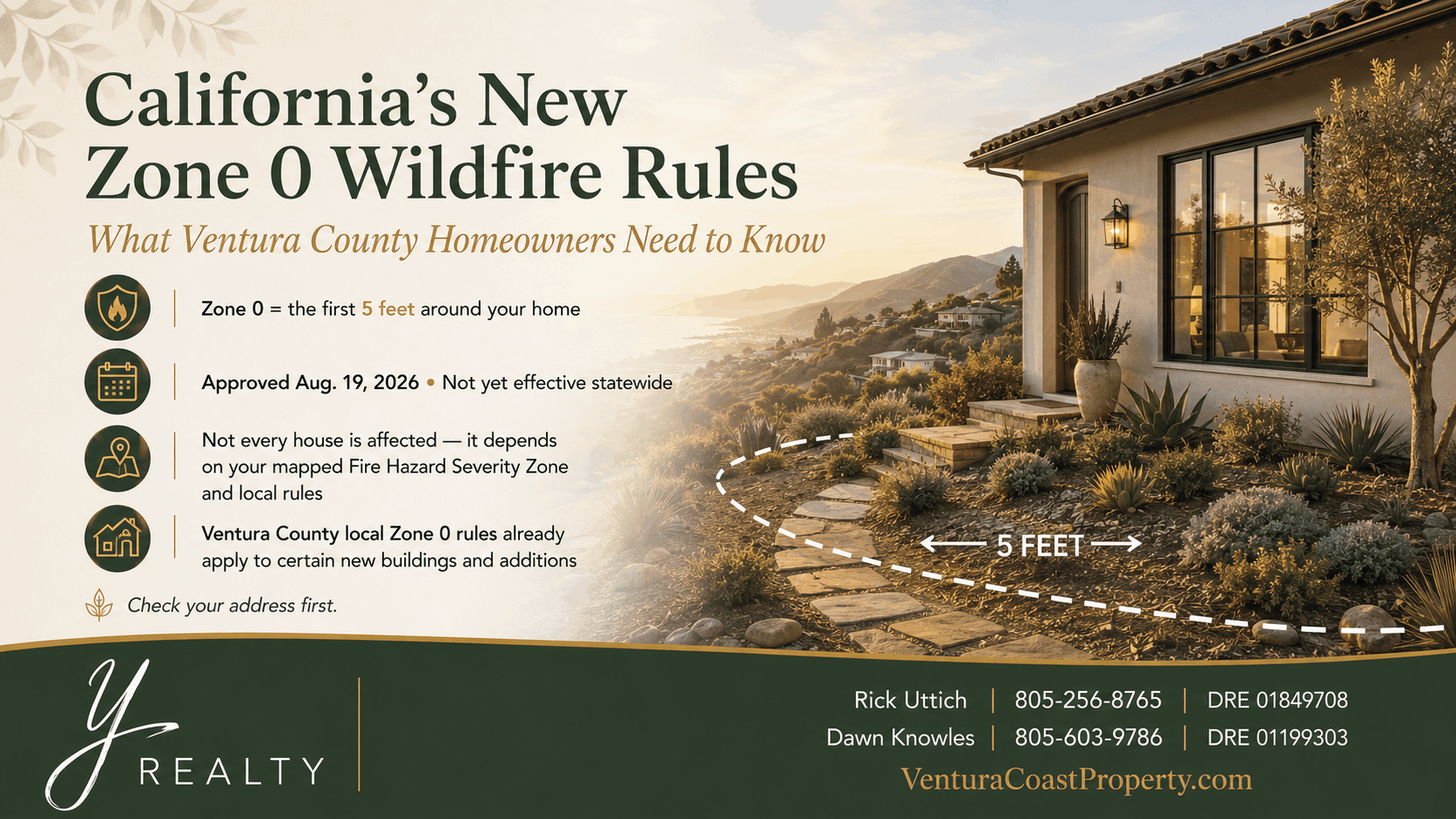 Ventura County hillside home showing the first five feet around the structure for California Zone 0 wildfire protection.