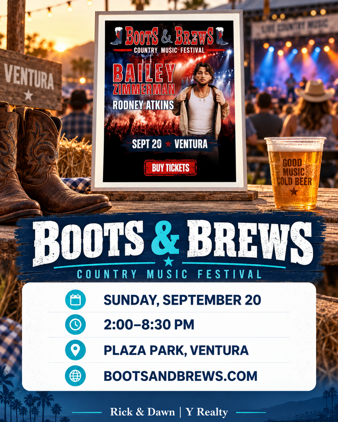 Boots & Brews Country Music Festival at Plaza Park in Ventura on September 20, 2026