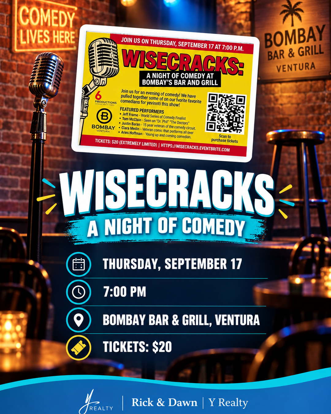 Wisecracks comedy show at Bombay Bar & Grill in Ventura on September 17, 2026