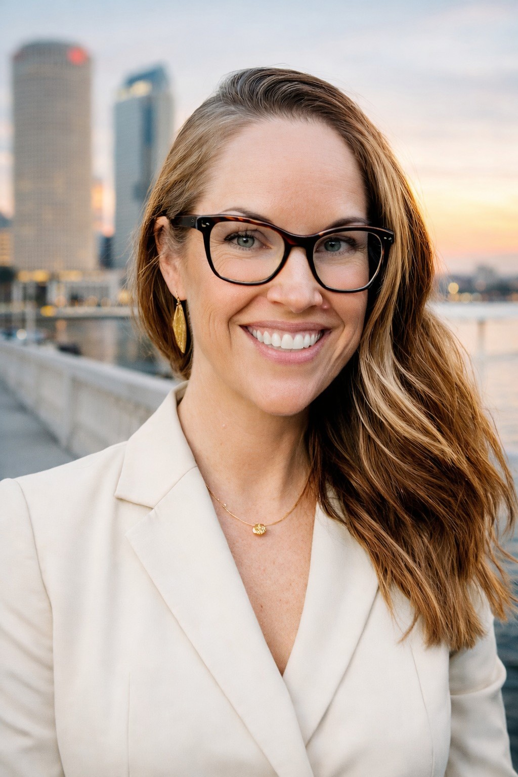 Leanna Tillman wearing her cream blazer