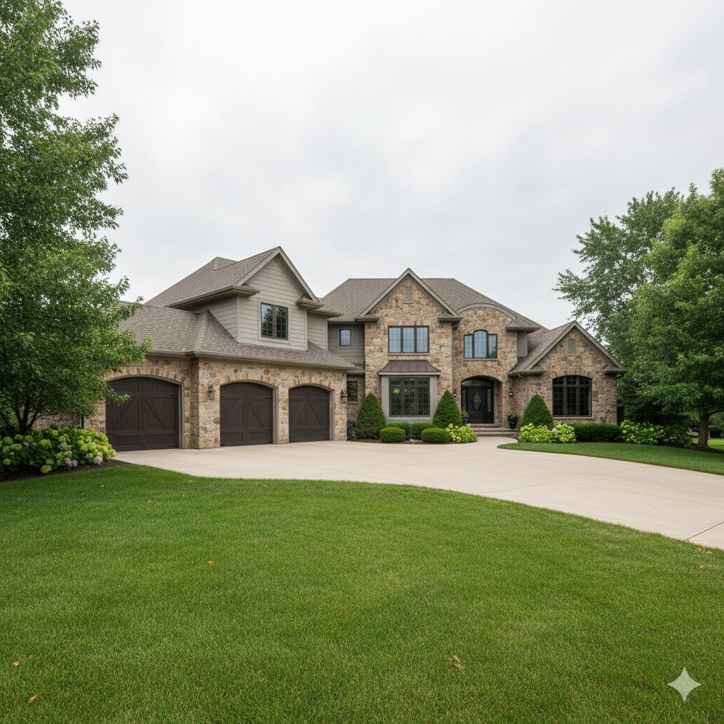 Aerial view of new construction in Elkhorn and West Omaha, Nebraska showing SID development and luxury home lots.