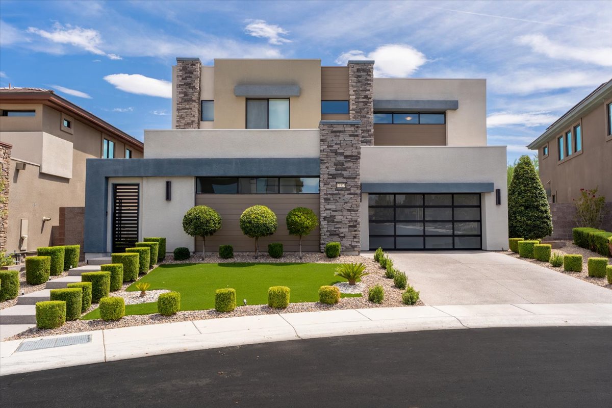 Front exterior of a modern Las Vegas home sold by The TMT Collective