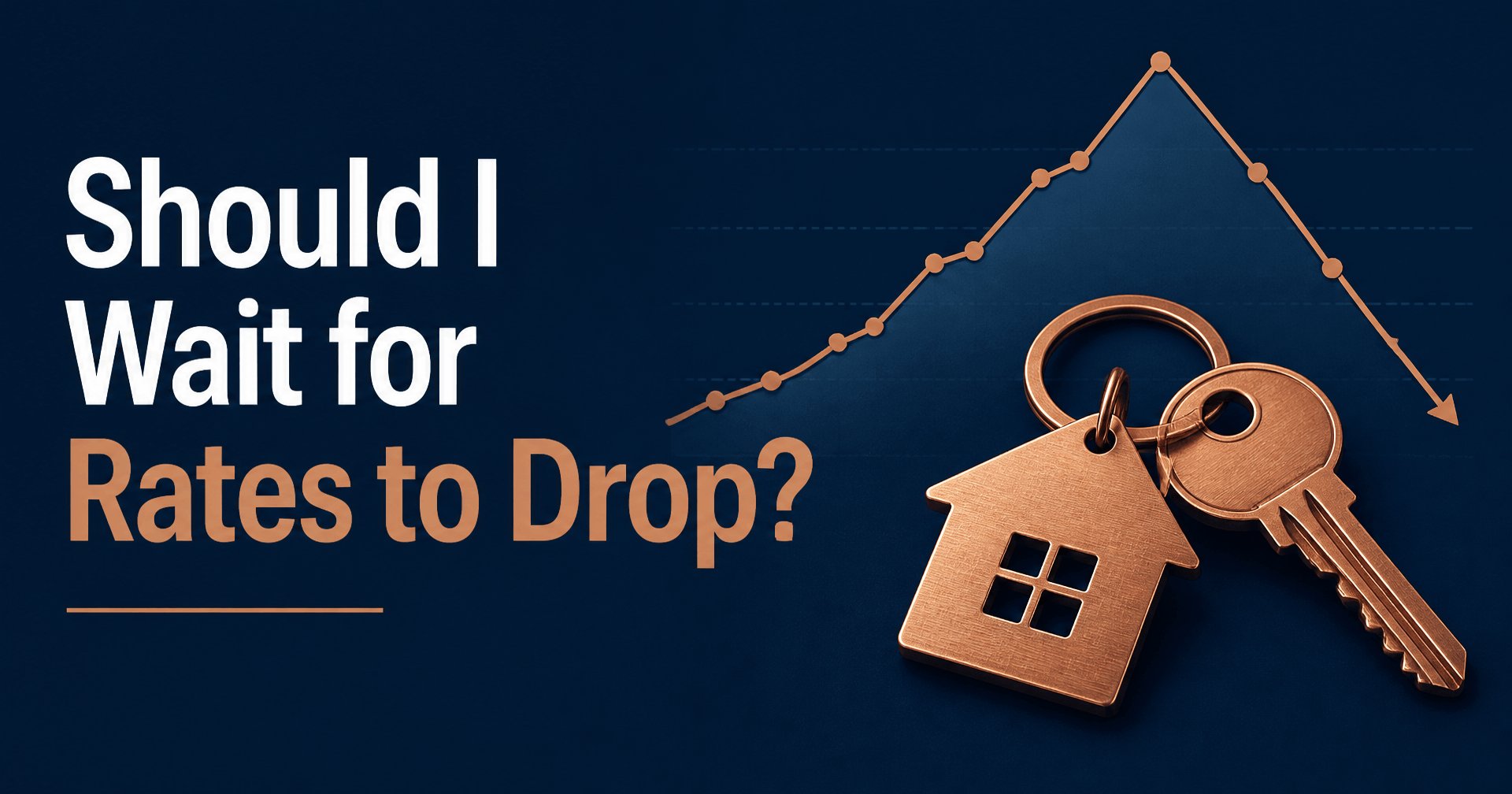 Copper house key and rate chart on navy background