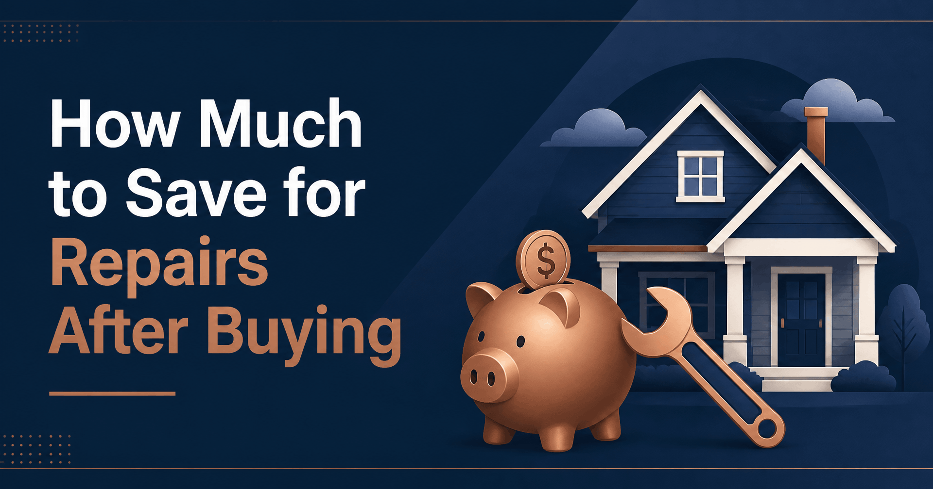 Piggy bank and wrench in front of a house illustration