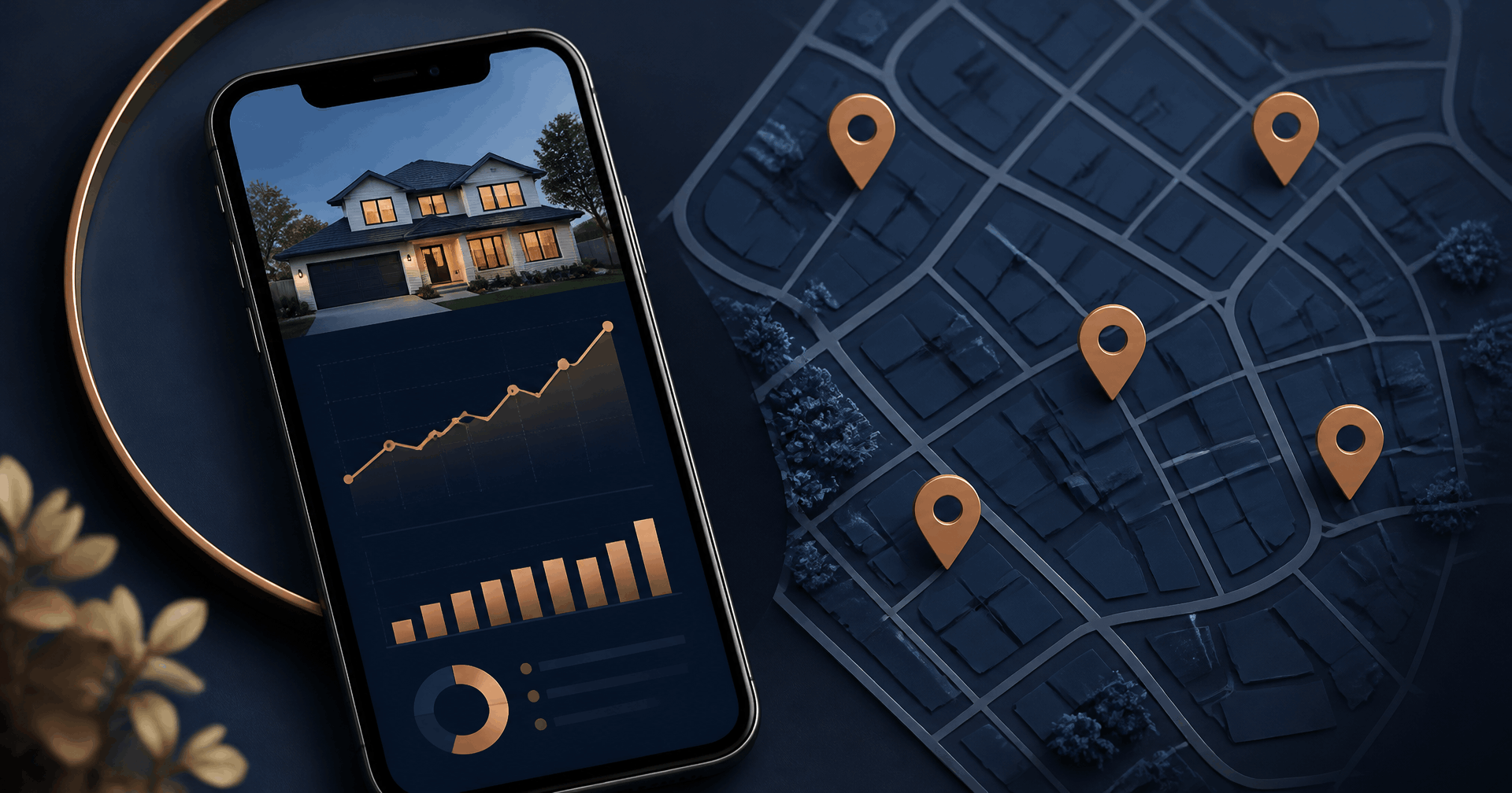 Phone showing a home value estimate beside a neighborhood map
