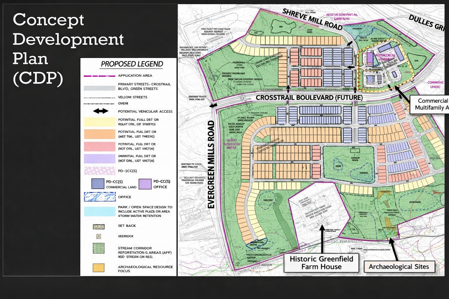 Evergreen Mills Road development map showing new homes and road improvements in Loudoun County Virginia