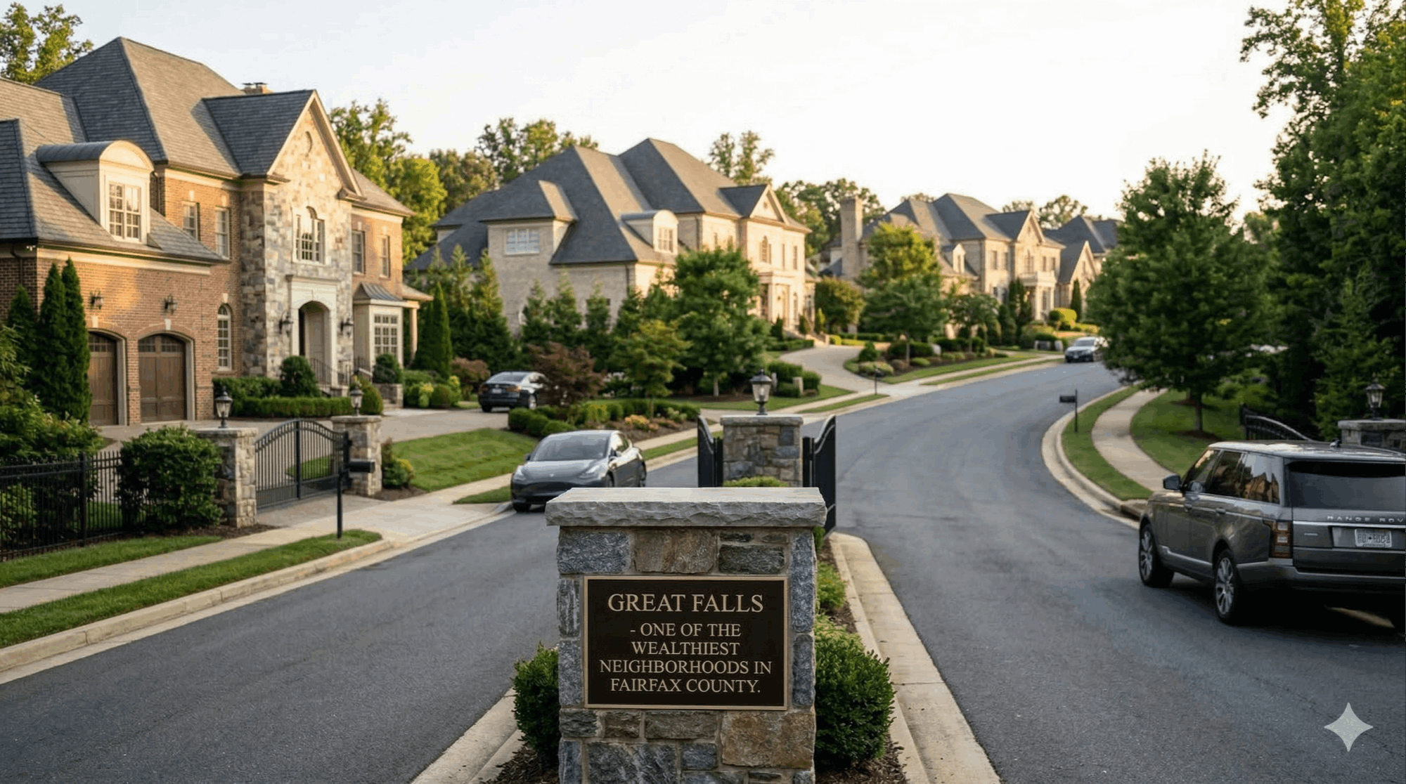 Aerial view of luxury homes in the wealthiest neighborhoods in Fairfax County, Virginia