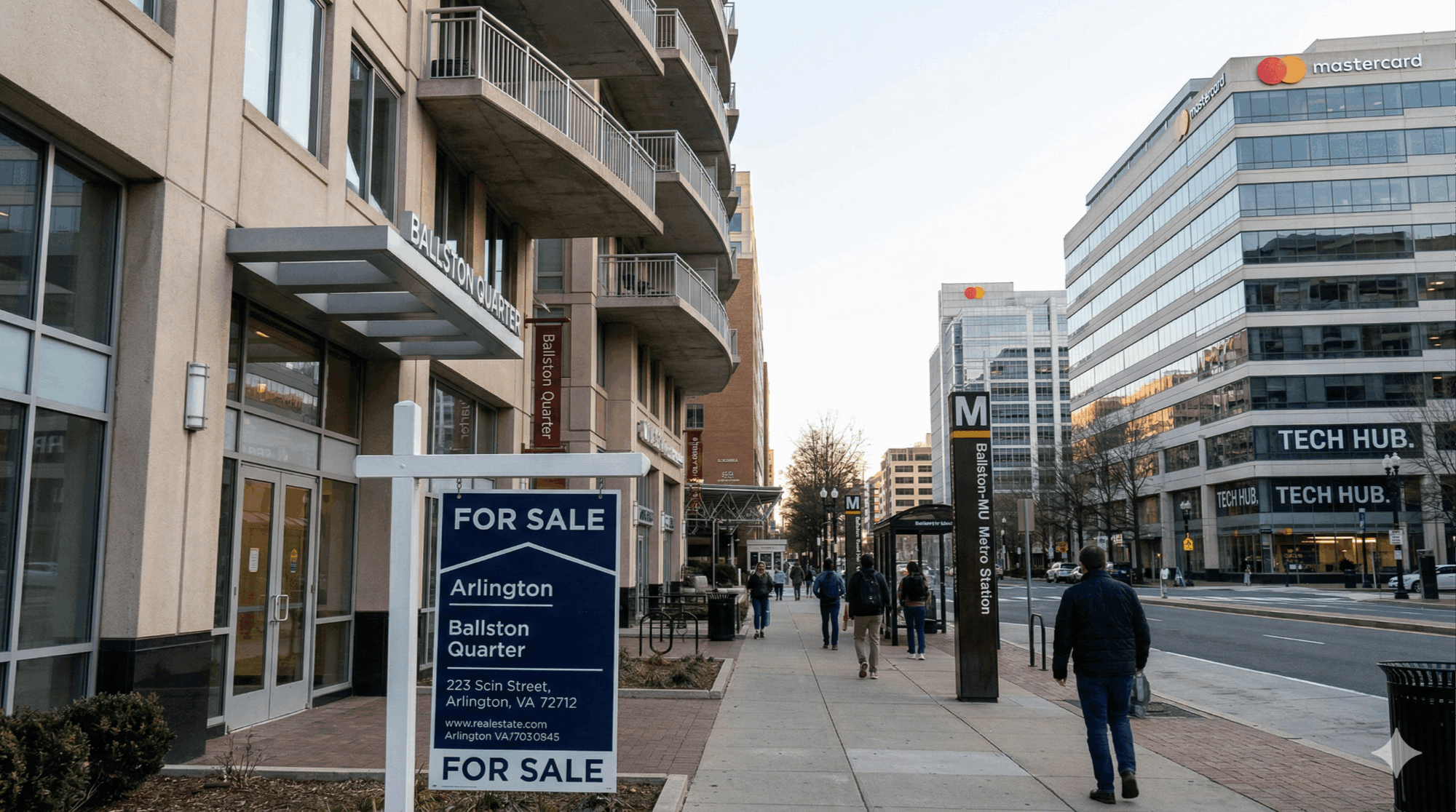 Ballston Arlington VA condos for sale — urban village skyline with Metro access