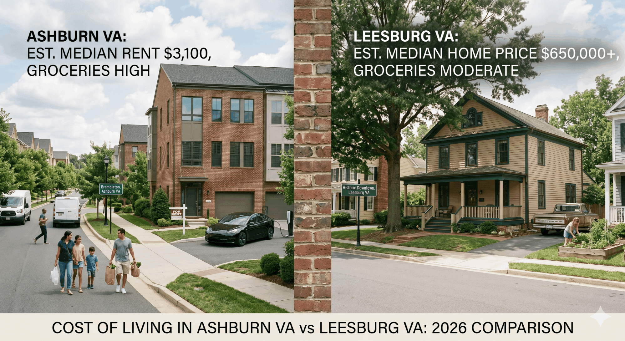 Ashburn VA vs Leesburg VA 2026 cost of living comparison — housing, taxes, commute, utilities