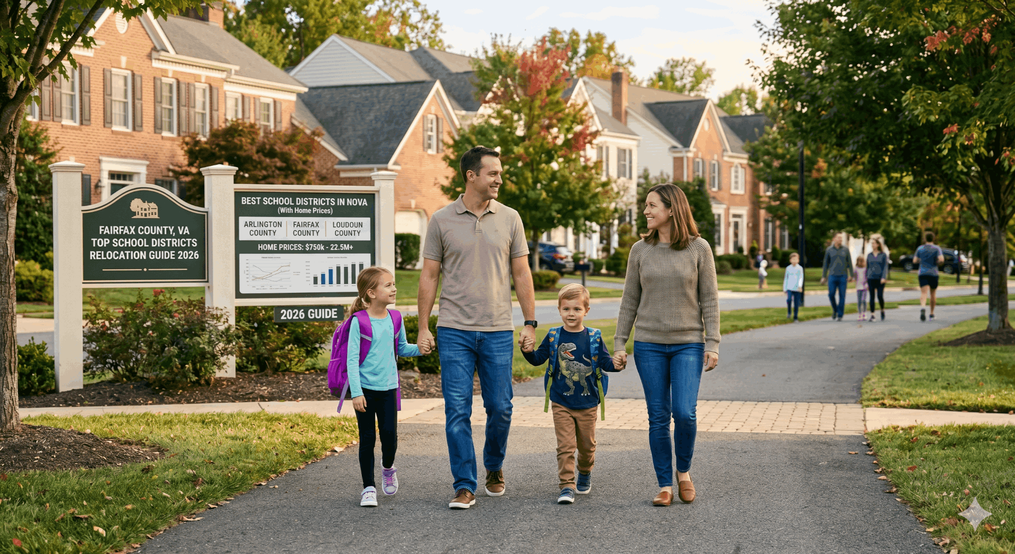 Best school districts in Northern Virginia with home prices — students walking to a Northern Virginia public school