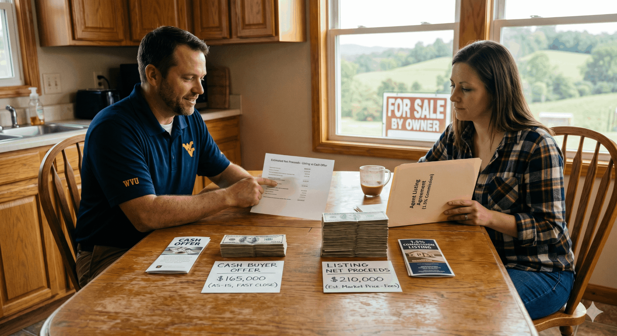 Selling to a cash buyer versus listing at 1.5% in West Virginia — net proceeds comparison
