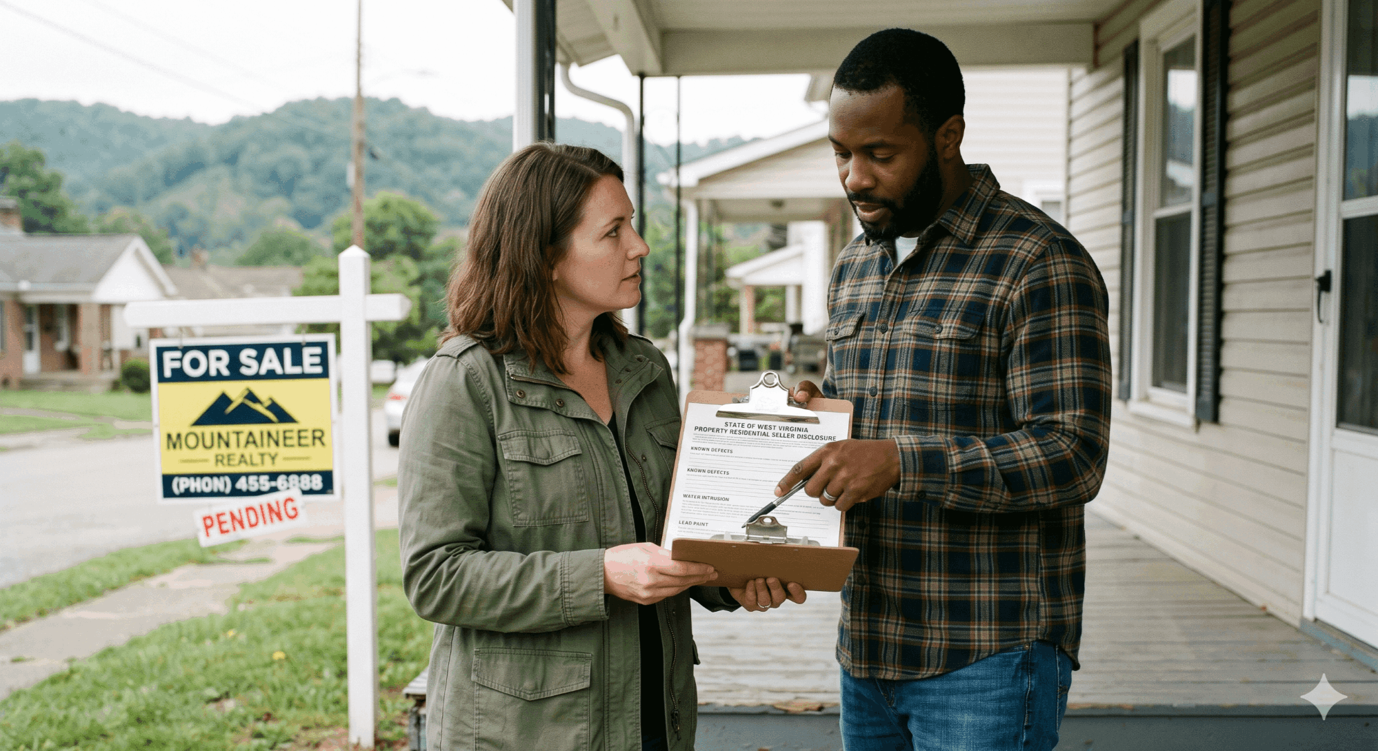 West Virginia seller disclosure requirements — mountain home with legal documents overlay
