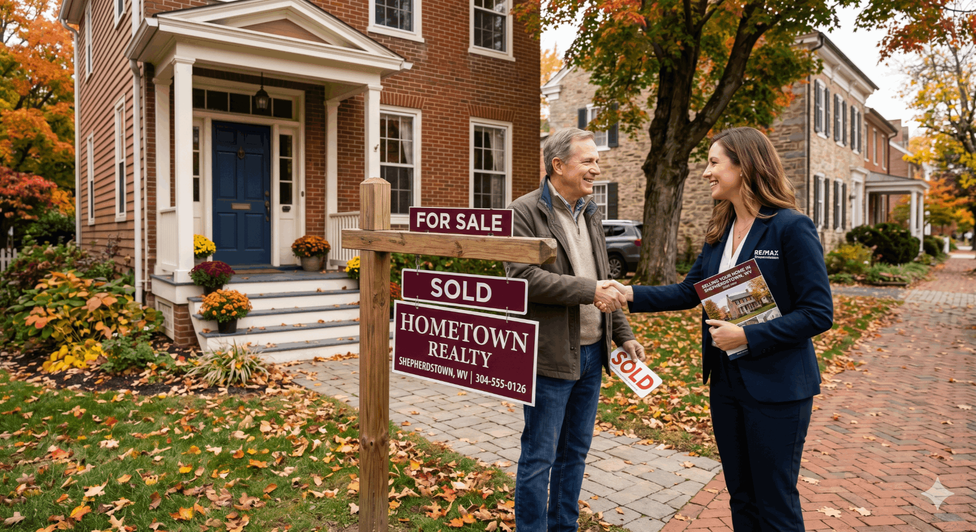 Historic homes on German Street in Shepherdstown, West Virginia