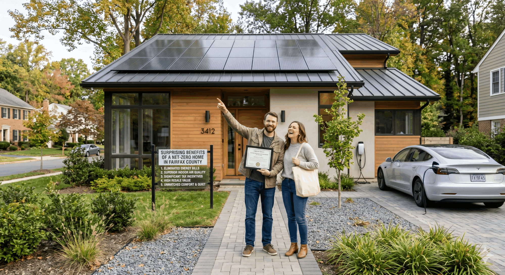 Net-zero energy home in Fairfax County, Virginia with rooftop solar