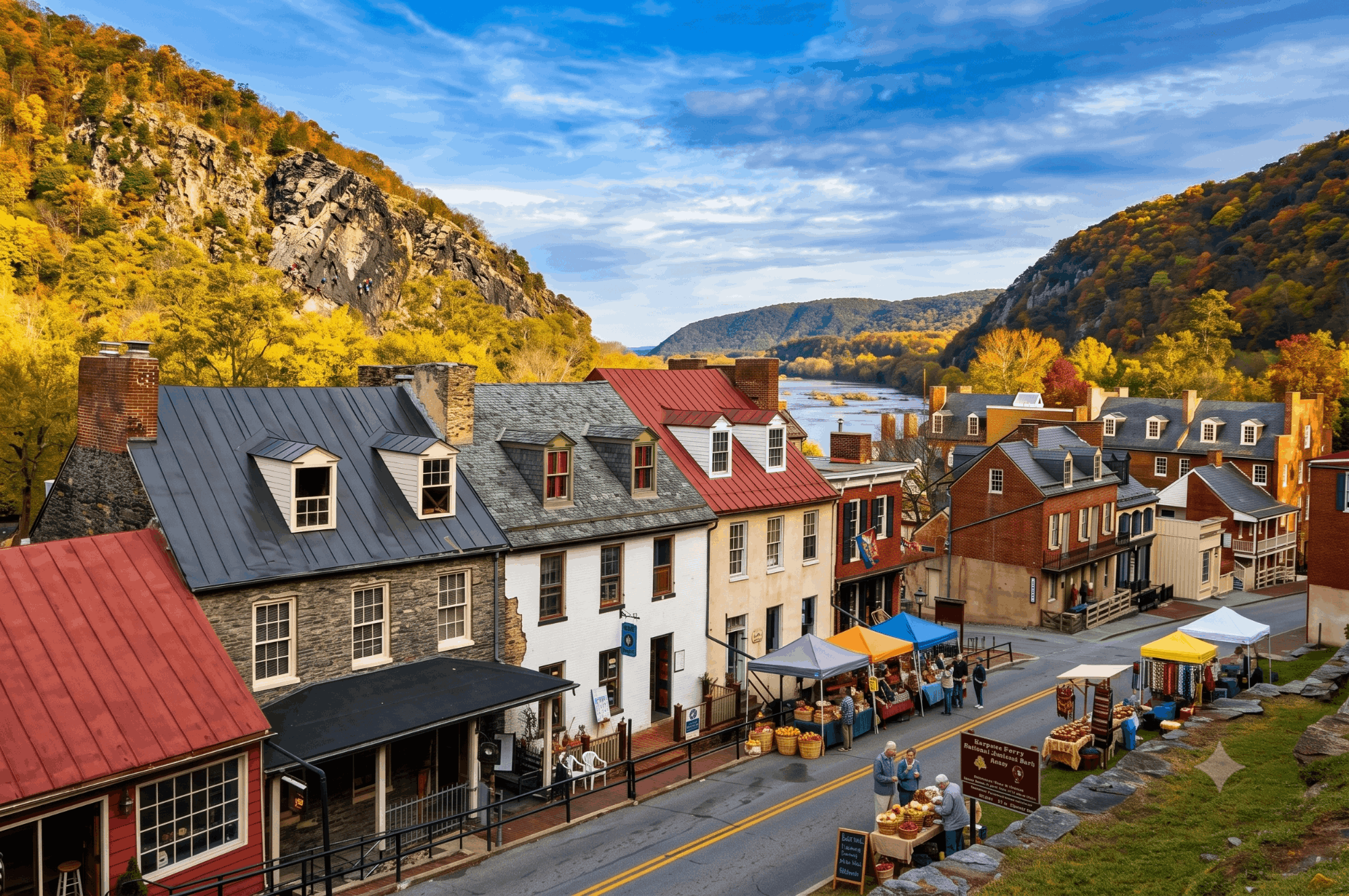 Harpers Ferry West Virginia historic hillside homes at the confluence of the Shenandoah and Potomac