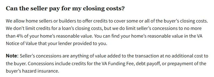 VA.gov page explaining that VA limits seller concessions to 4 percent of the home reasonable value