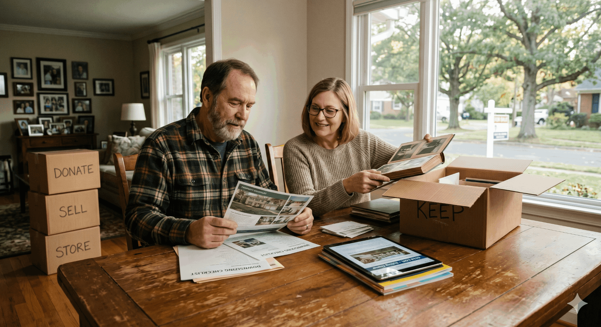 Downsizing in Northern Virginia - couple reviewing real estate documents in their home