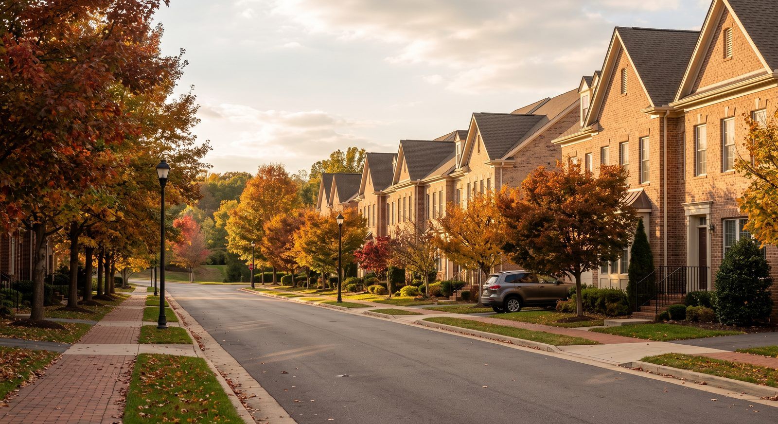 Brick townhomes on a Northern Virginia street at the price an income of 100k to 150k supports in 2026
