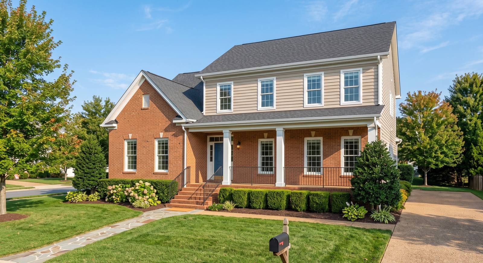 Exterior of a well maintained brick and siding suburban home in Virginia