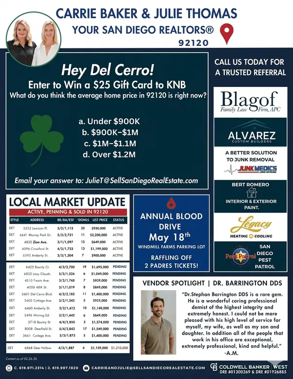 Our March, 2026 Del Cerro Newsletter,Carrie Baker