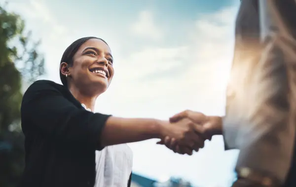 real estate agent shaking hands with client