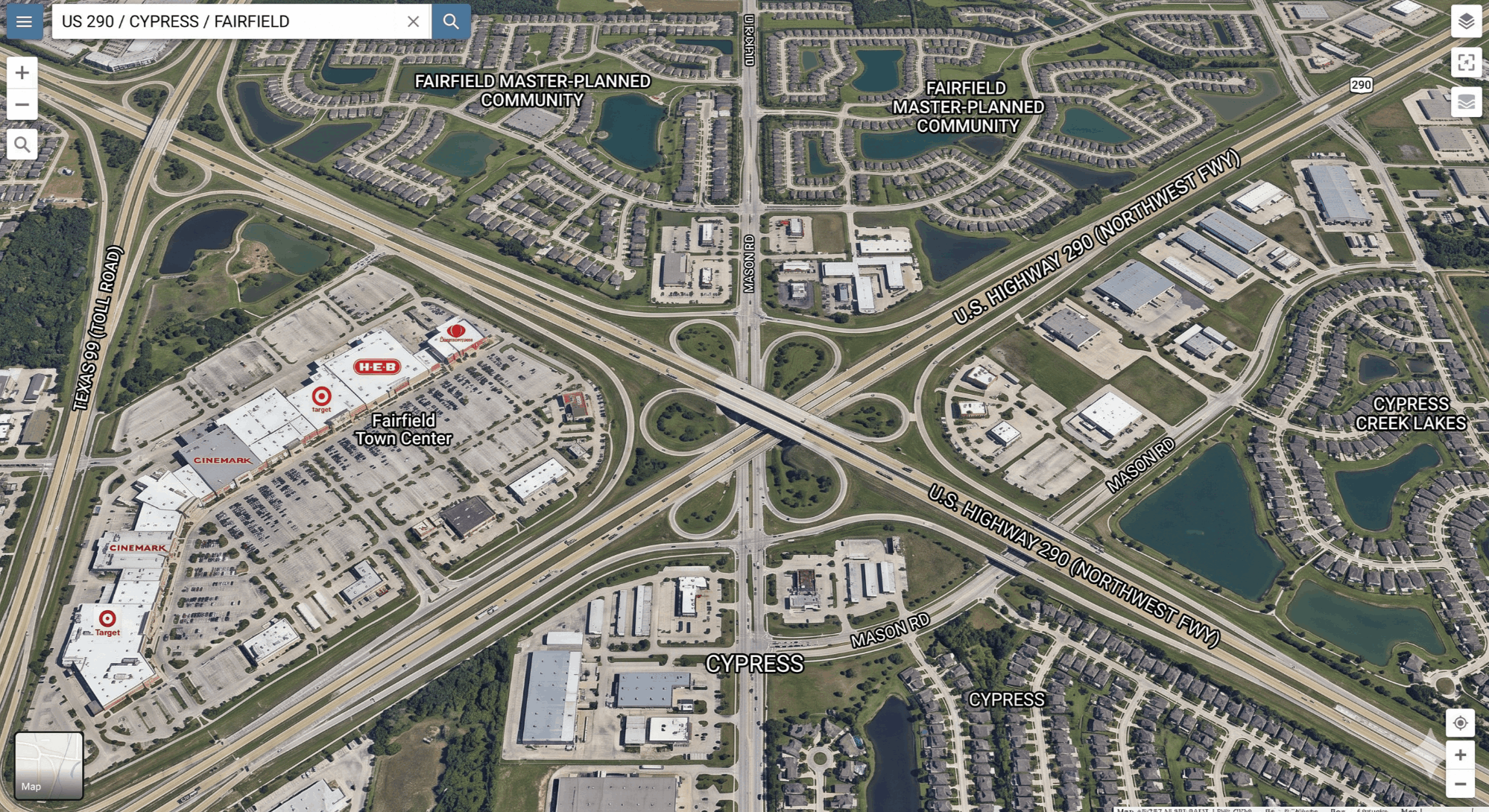 Aerial view of Fairfield neighborhood in Cypress TX