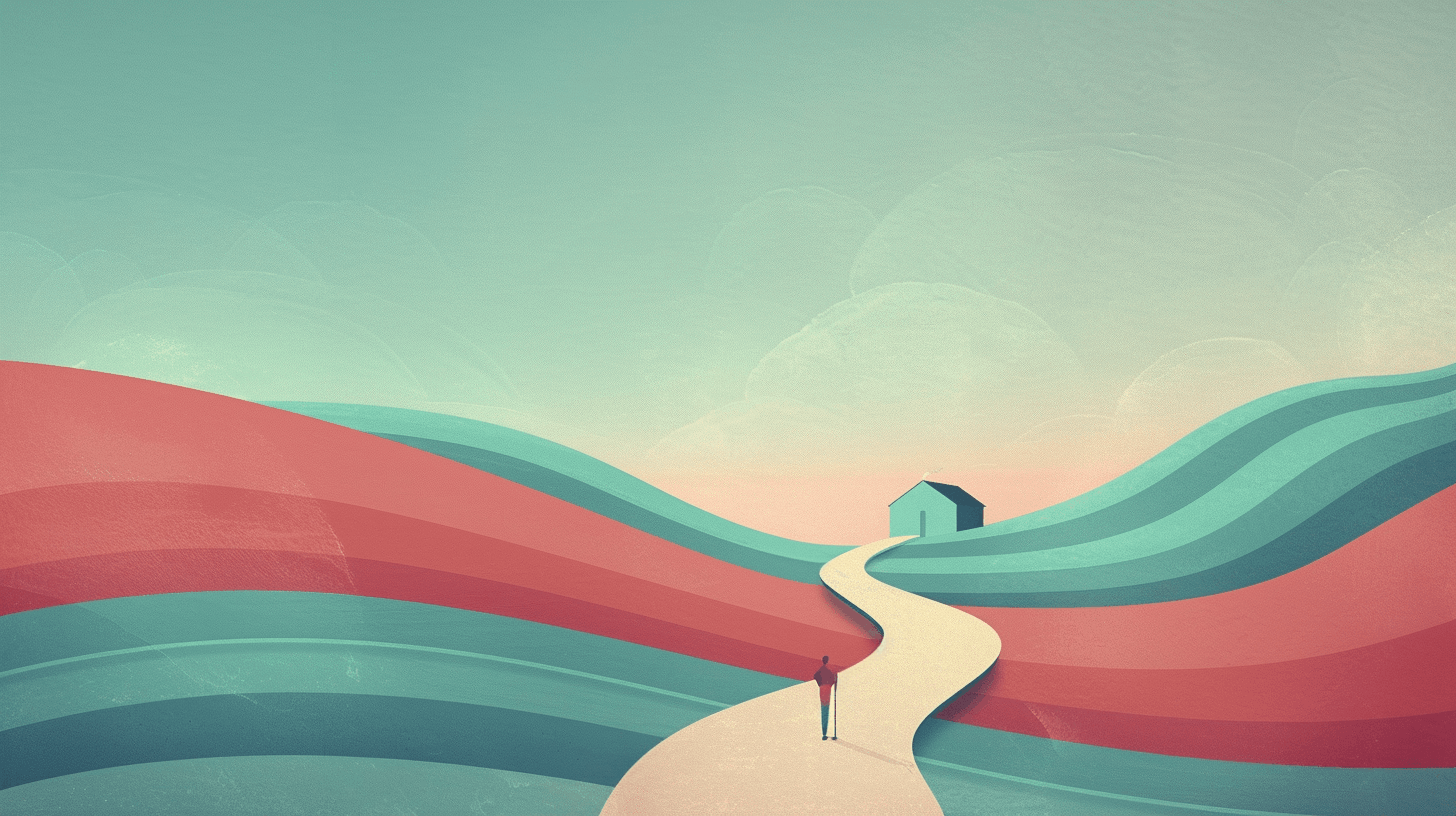 A man on a path leading to a home representing mortgage types