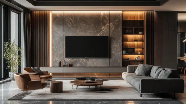 modern living room with tv on wall