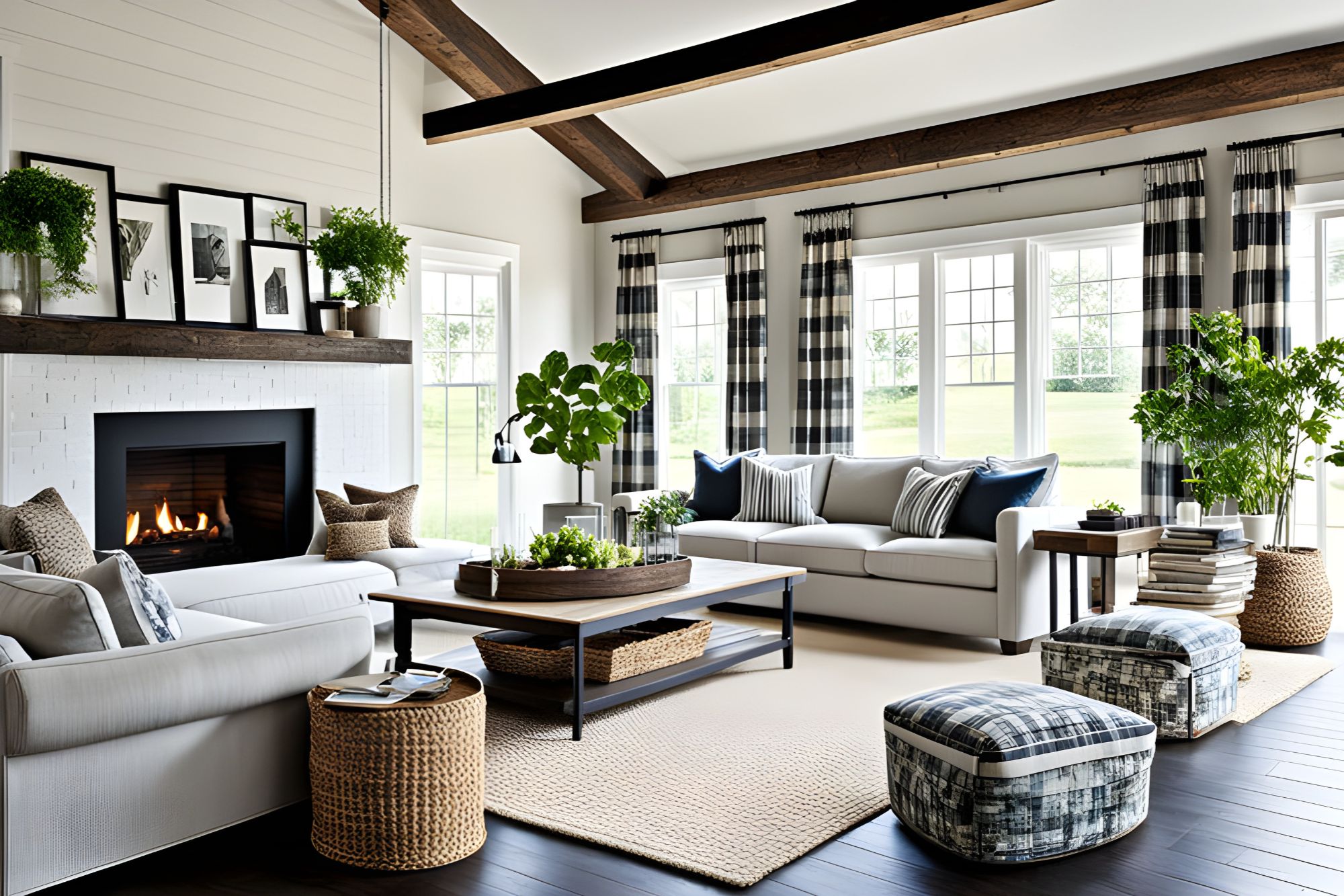 Farmhouse, country interior design of modern living room, home..