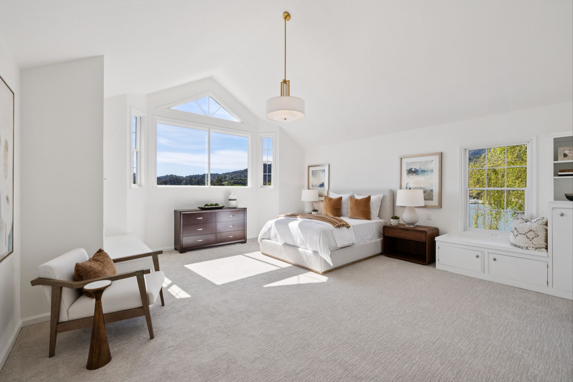 White Large Bedroom with a bed